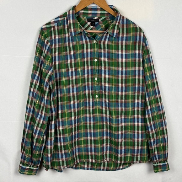 J Crew Women Long Sleeve Button Front Cotton Shirt Sz 14 Preppy Classic Office - Picture 1 of 9